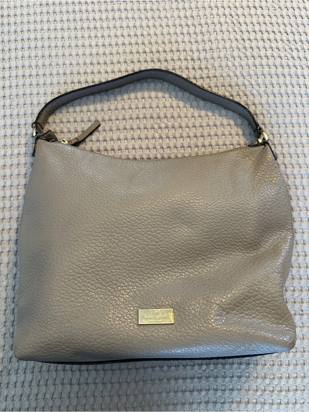 kate spade Taupe Pebbled Leather Shoulder Bag with Black Strap